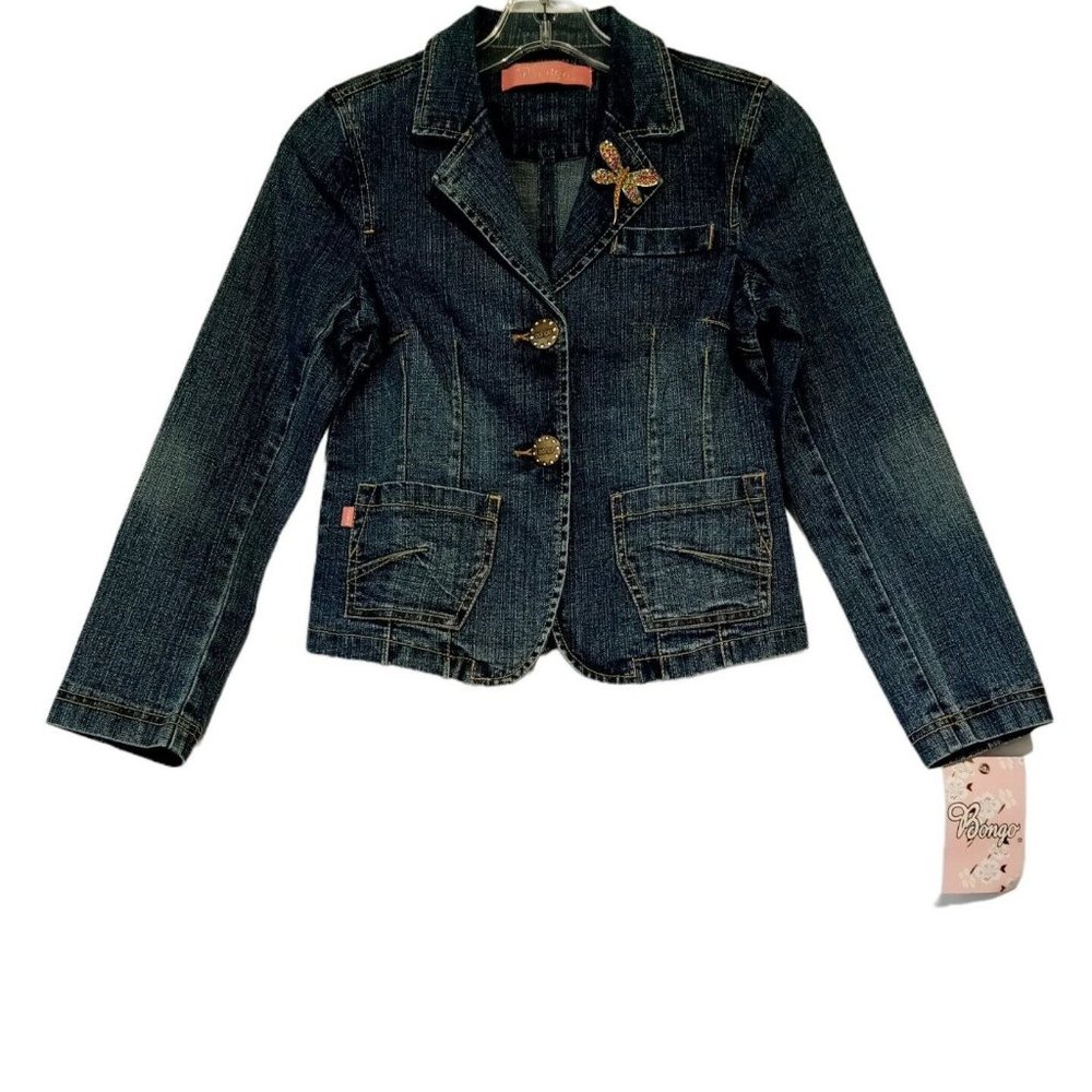 Bongo Denim Jacket  Girls Medium 10-12  Butterfly Brooch  Faux Gem Detail  NWT